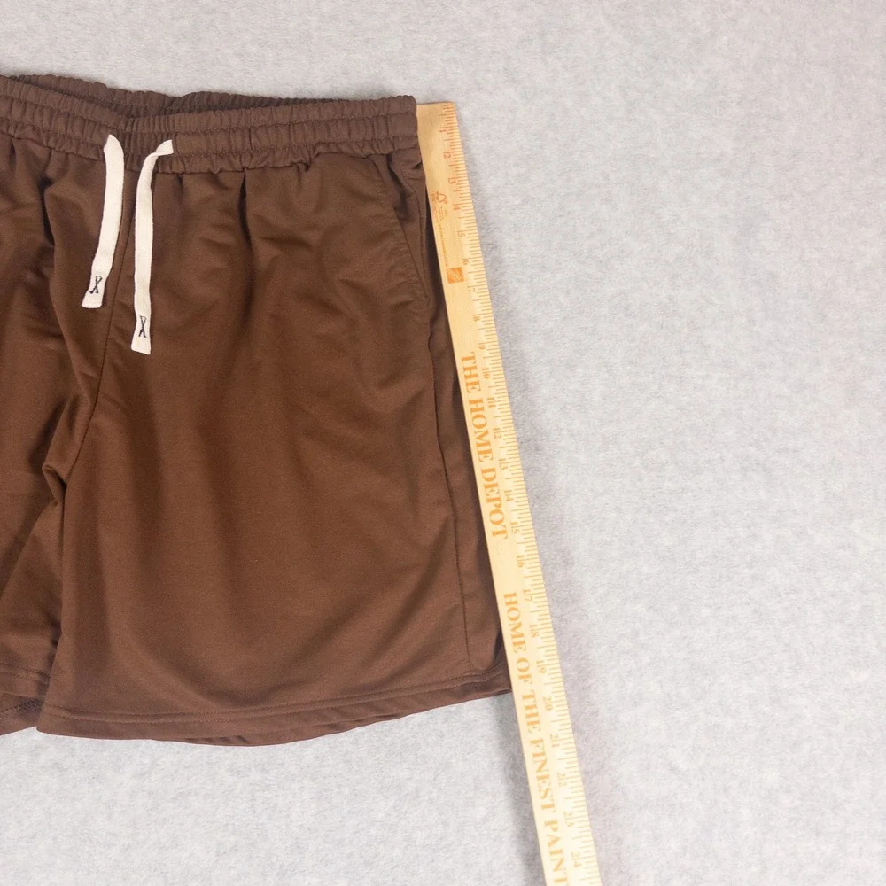 Mens Brown Mesh Athletic Gym Shorts XXL Elastic Waist Drawstring Pockets